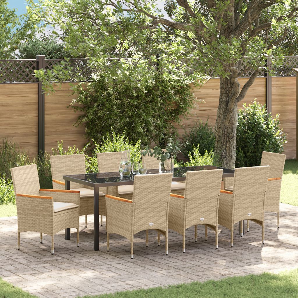 Desgin 9-teiliges Garten Essset mit Kissen Beiger Poly Rattan - Gartenstühle 3379862