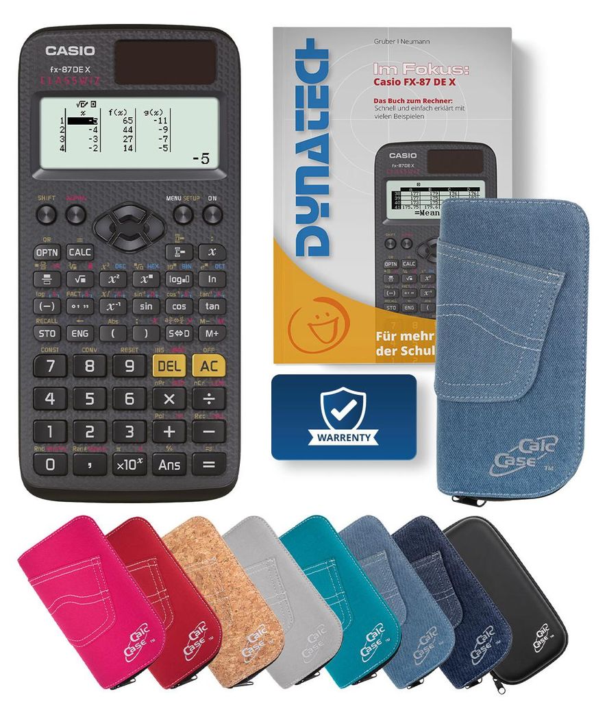 Casio FX-87 DE X Taschenrechner, Schutztasche hellblau & Fachbuch