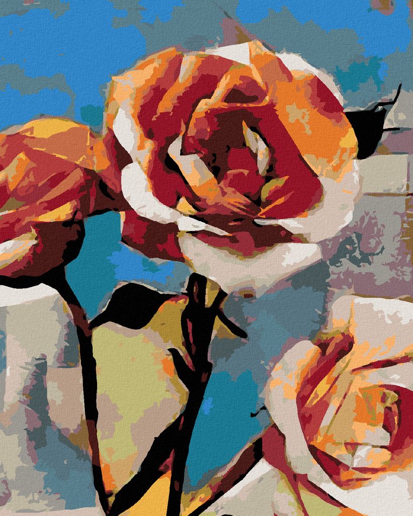 Zuty - Malen nach Zahlen - BLUMENSTRAUSS IM KUBISCHEN STIL, 40x50 cm, ohne Keilrahmen