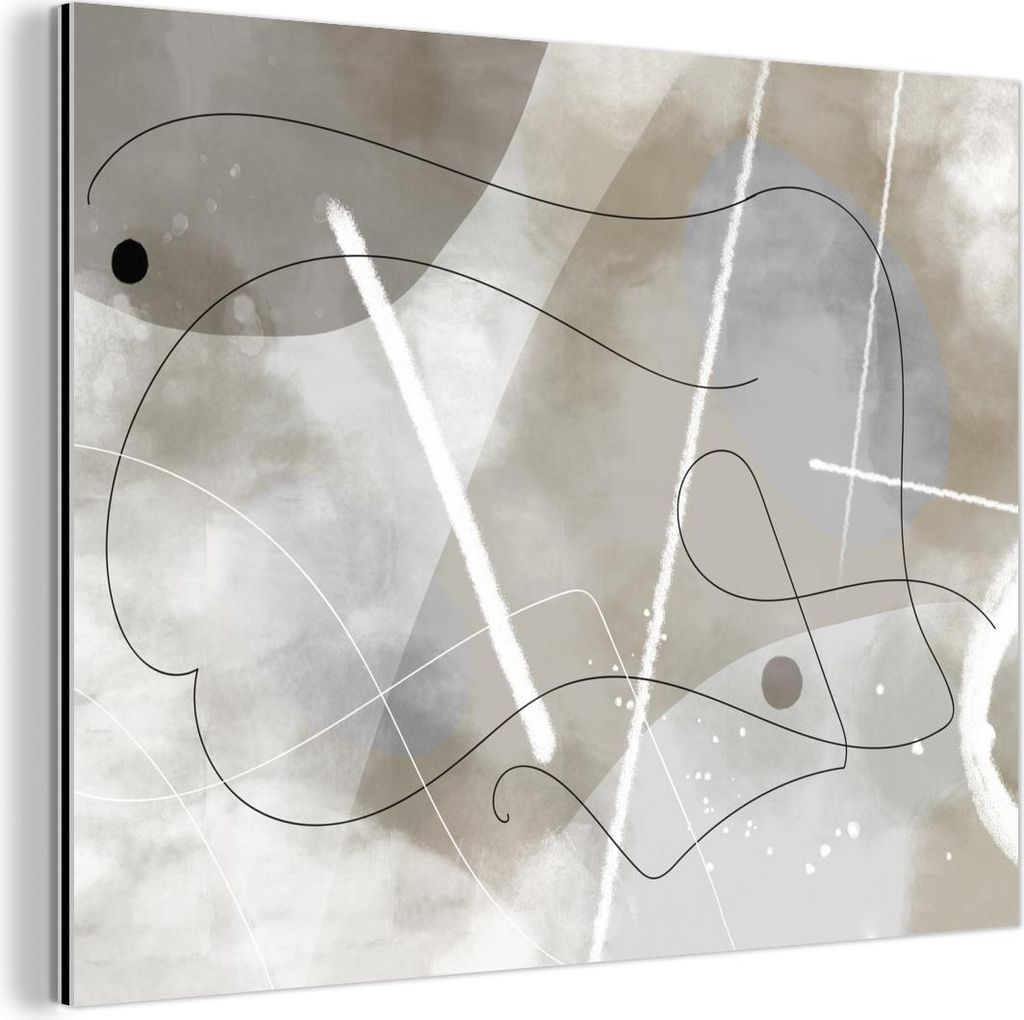 MuchoWow Wanddekoration Metall Metallbild Wandkunst 40x30 cm Linienkunst - Grau - Abstrakt MuchoWow Aluminium Gemälde - Dekoration Wohnzimmer