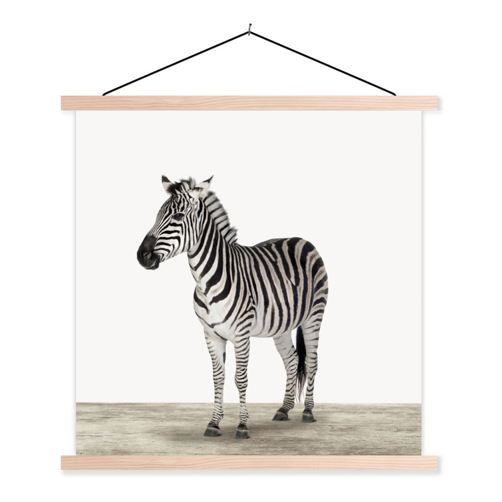 MuchoWow Textilposter Zebra - Mädchen - Tiere - Kinder - Jungen 40x40 cm mit holzfarbenen Rahmen - Posterleiste