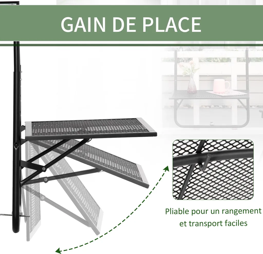 Table de balcon suspendue : la solution pliable noire sans encombre