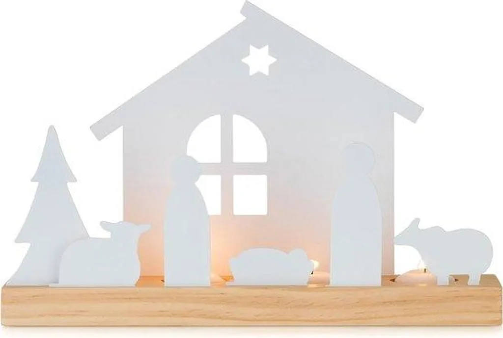 Crèche de Noël incassable en bois blanc - Déco sécurisée pour enfants