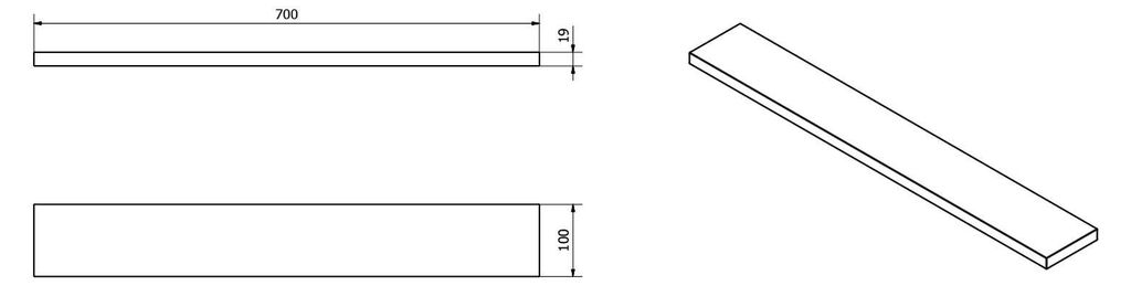 Sapho CROSS Ablage 70x2x10cm, Altweiß