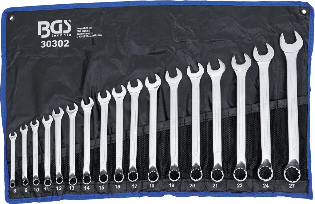 Set de clés mixtes avec anneaux inclinés BGS 30302 de 8 à 27 mm en acier