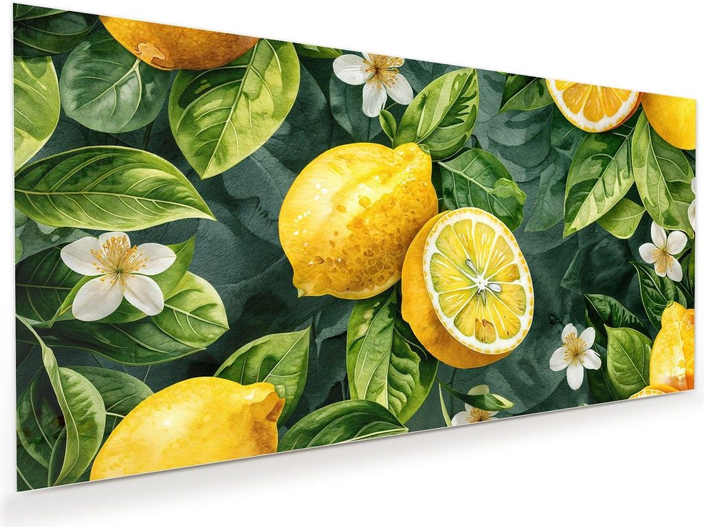 Glasbild 100x50cm in XXL für Wohnzimmer, Schlafzimmer Motiv Zitronenmuster