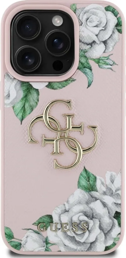 Custodia Guess Grained Roses iPhone 16 Pro Max - Logo 4G Rosa Elegante