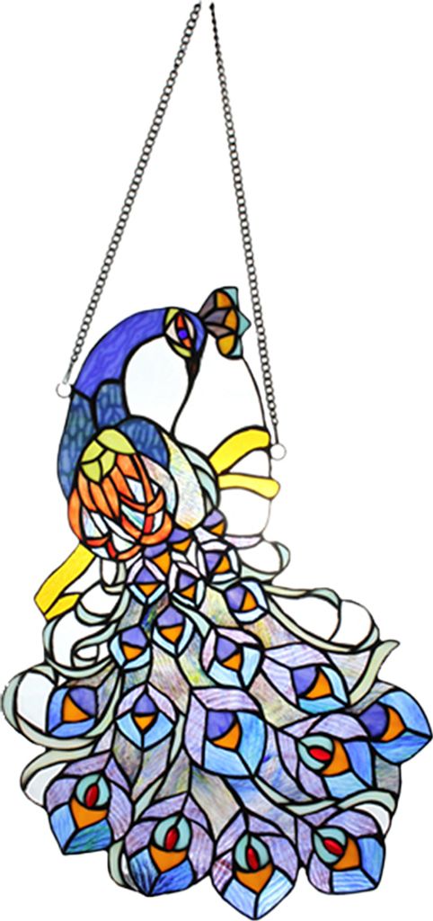 Clayre & Eef Tiffany Glasscheiben Pfau 70 cm Blau Glas