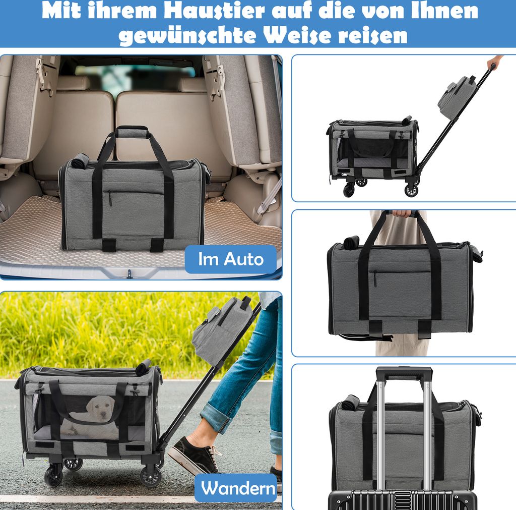 COSTWAY Transportbox Kat, Hondendraagtas, Mobiel, Transporttas Met Telescoopgreep Wielen En Kleine Tas Inklapbare Reisbox Voor Middelgrote Huisdieren Hondenbox Kattentas Grijs 1445604198 COSTWAY Transportbox Kat, Hondendraagtas, Mobiel, Transporttas Met Telescoopgreep Wielen En Kleine Tas Inklapbare Reisbox Voor Middelgrote Huisdieren Hondenbox Kattentas Grijs 1445604198