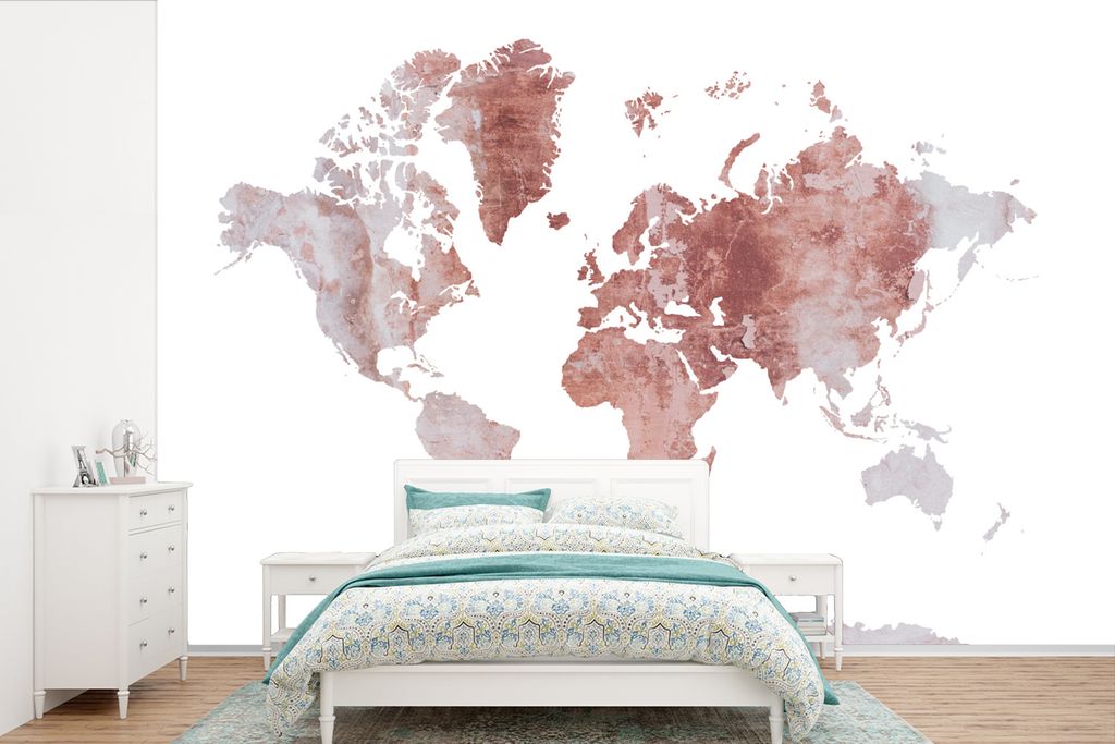 MuchoWow Fototapete für Wohnzimmer oder Schlafzimmer Wandtapete Vinyl Motivtapete Weltkarte - Marmor - Rot - 420x280 cm - Zimmer für Kinder