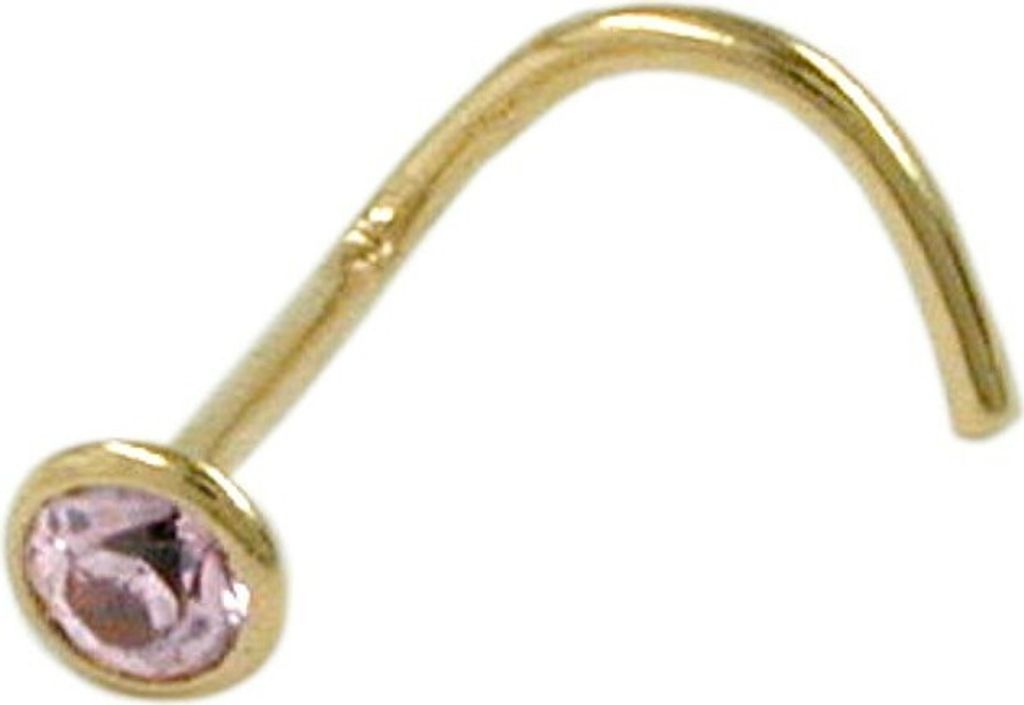 Nasenstecker Piercing mit pink Zirkonia echtes 750 Gold Gelbgold Damen