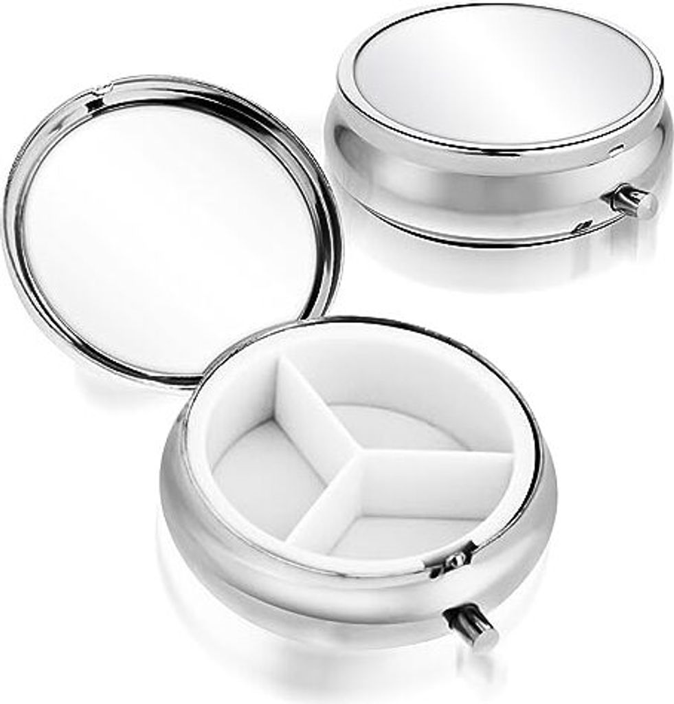 Metall kleine Pille Box Runde tragbare multifunktionale Reisemedizin -Veranstalter Vitamine Fischöl Nahrungsergänzungsmittel täglich (3 Komparti...