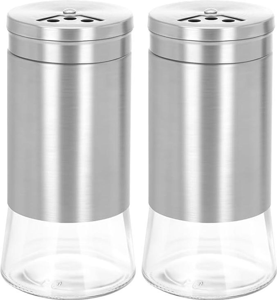 Salz und Pfefferstreuer mit Edelstahl Einstellbaren Löchern Deckel 2er Set Salzstreuer Glas Gewürzstreuer, Gewürzgläser für Küche, BBQ, Wohnm...