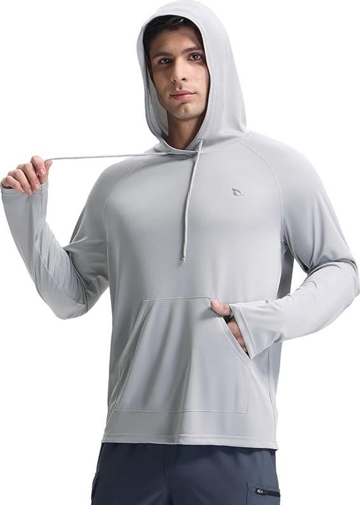 BALEAF Herren Hoodie mit Kapuze Swim Quick-Dry Sommer Grau L