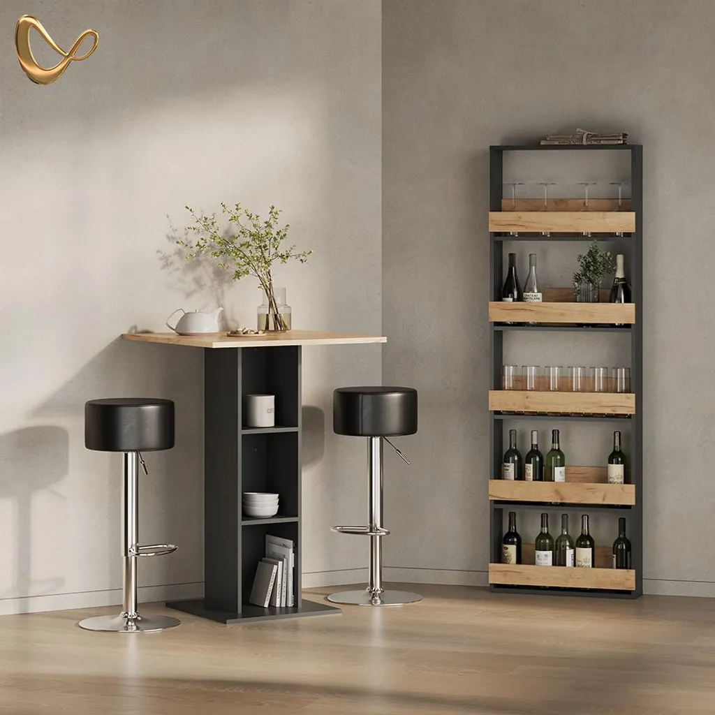 Table haute Regusa Livinity Chêne doré anthracite 75x75cm robuste 55909