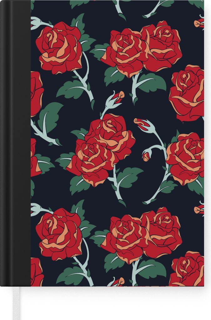 MuchoWow Notizbuch Tagebuch Haushaltsbuch Notebook A5 Rosen - Blume - Muster - Rot - Notizblock - Notizheft - Notebook - Schreibblock - Papier