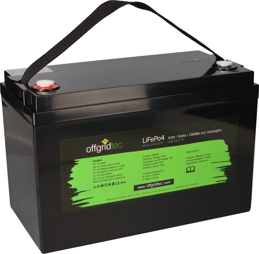Offgridtec LifePo4 Akku 12/100 12,8V 100Ah mit BMS und Heizmatte 1280Wh