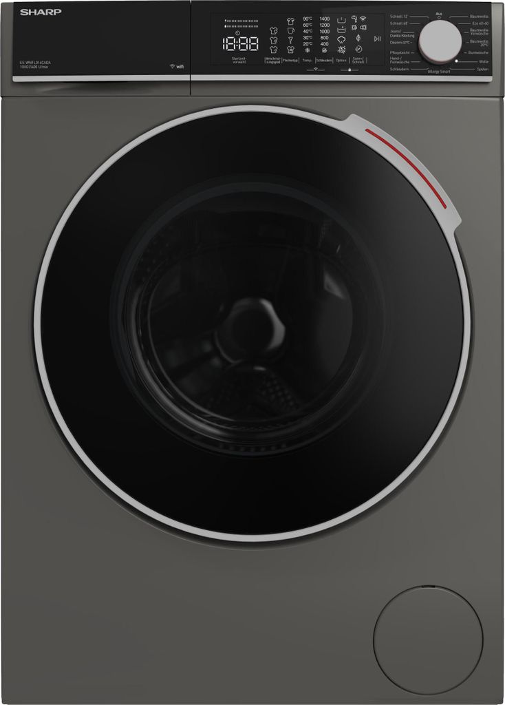 SHARP ES-WNFL014CADA-DE Waschmaschine, 10 kg, 1400 U/min, Energieeffizienzklasse A, Inverter Motor, WiFi-fähig, AquaStop, Dampffunktion, Touch Dis...