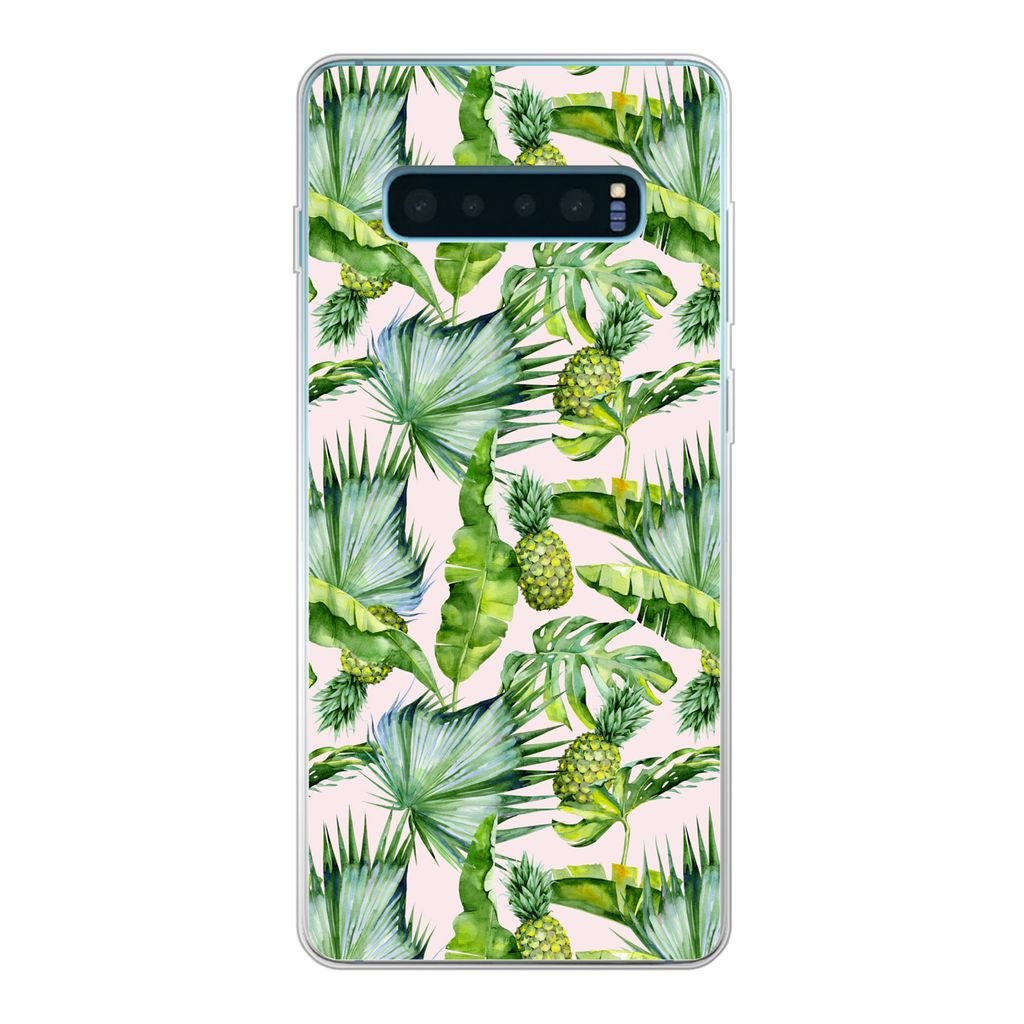 MuchoWow Handyhülle Schutzhülle Hülle für Samsung Galaxy S10 Plus Blätter - Ananas - Muster Silikon Softcase Handy Hülle - Schutzhülle