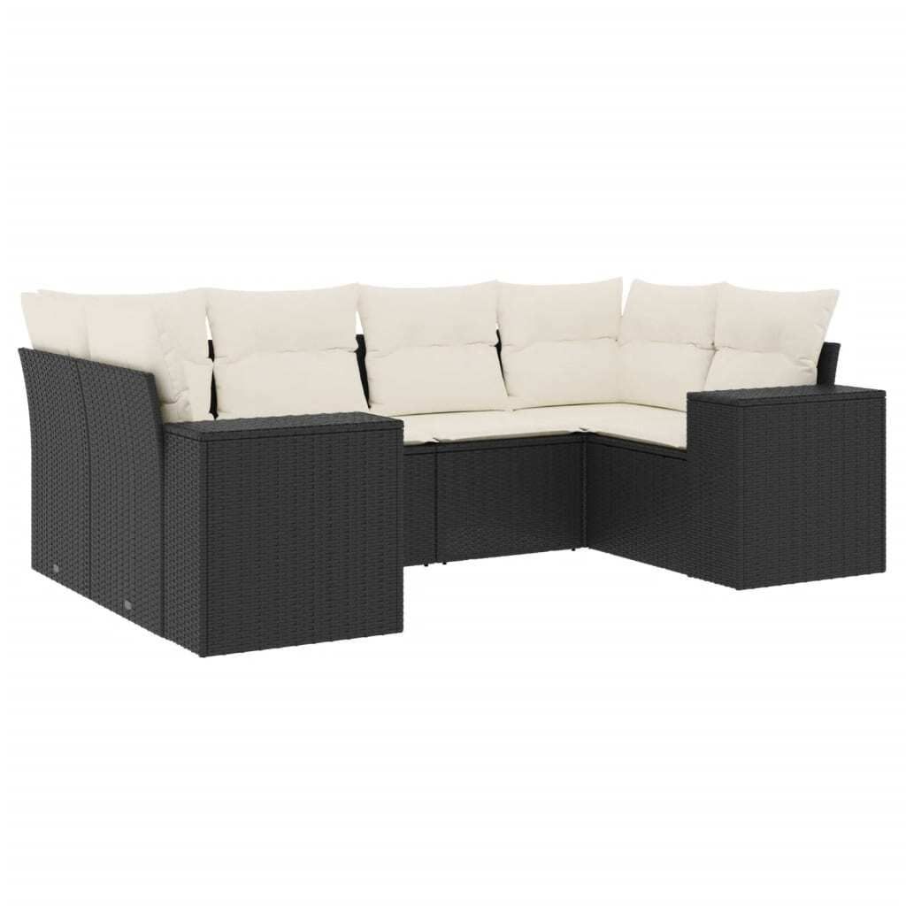 "SALE 2026" 6-tlg. Garten-Lounge-Set - elegantes Design - Sitzgruppe/Gartengarnitur - mit Kissen Schwarz Poly Rattan - Terassenmöbel DEMöbel574658