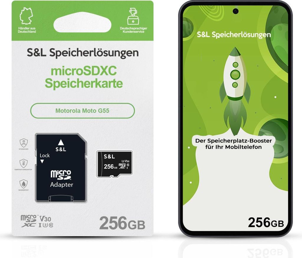 microSD Speicherkarte S&L für Motorola Moto G55 - Speicherkapazität: 256 GB