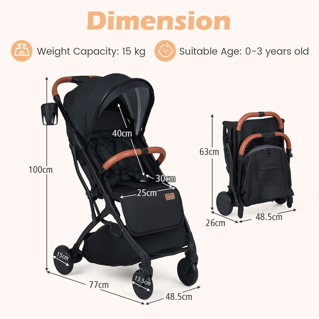 Poussette canne compacte pour bébé de 0 à 3 ans avec capote réglable - 3