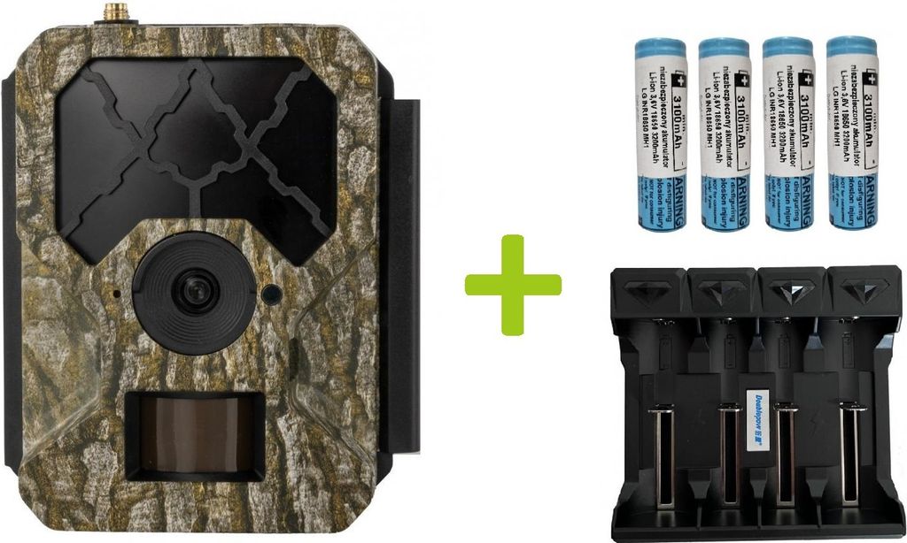 OXE HORNET 4G Fotofalle, 18650 Ladegerät und 4 Stück 18650 Akkus + 32GB SD-Karte, SIM-Karte und er Versand!