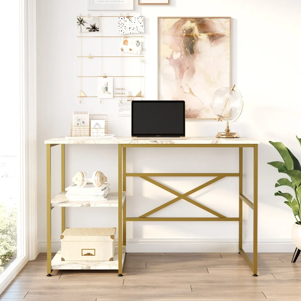 Bureau 120x60cm plateau marbre blanc et pieds robustes Skye Decor Vg23