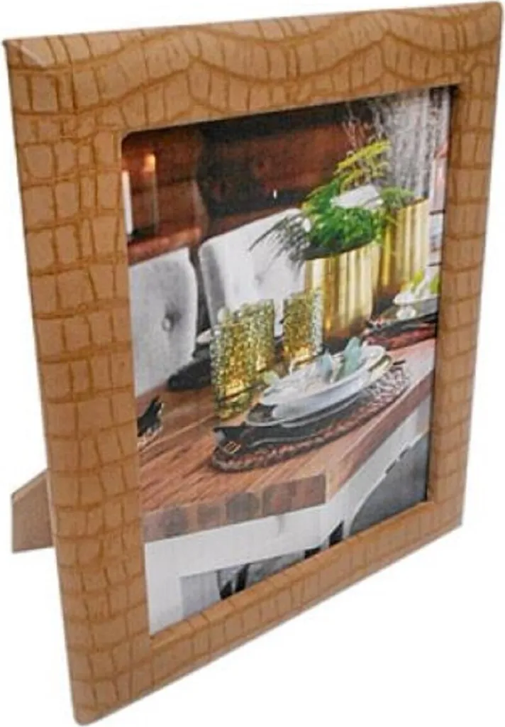 Cadre Photo Décoratif en Cuir Marron Clair 16,5x22cm Style Croco Chic