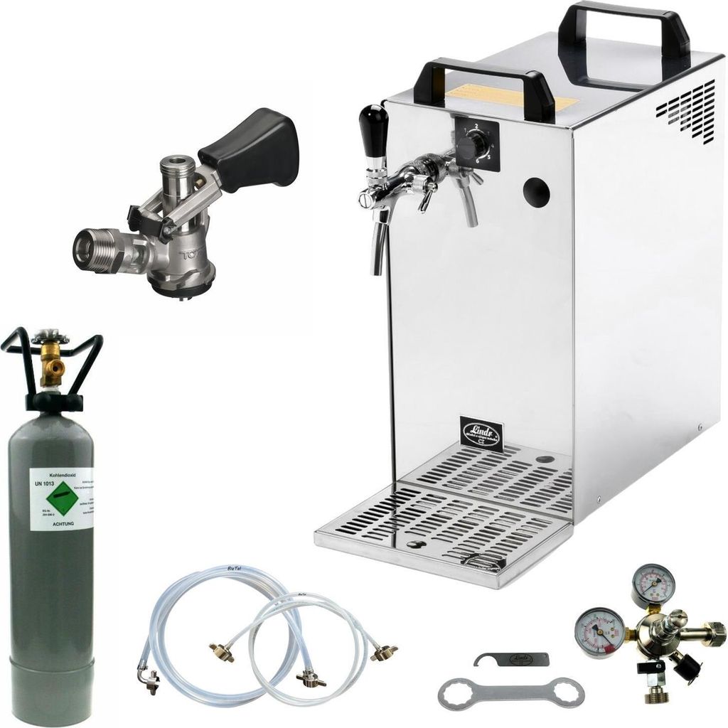 Bierkühler Bierzapfanlage 60 L/h - 1-leitig - KOMPLETTSET - KEG Korb - CO2 2Kg