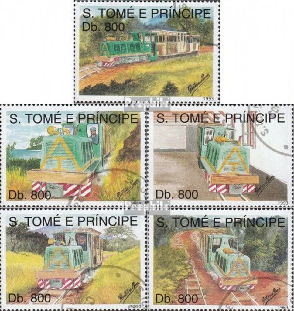 Briefmarken Sao Tome e Principe 1993 Mi 1411-1415 (kompl.Ausg.) gestempelt Eisenbahnen