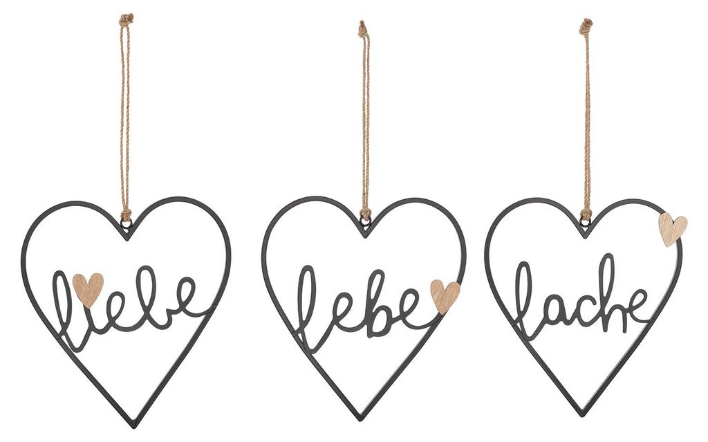 Gilde Hänger, Herz, "Lebe Liebe Lache", Schriftzug, Holz, Produktbild 