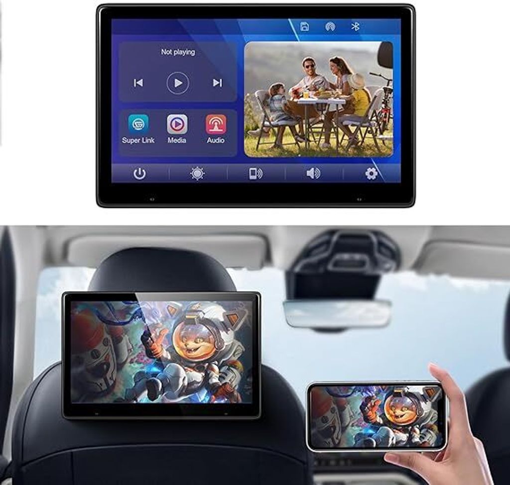 Tragbarer Auto-TV-Kopfstützen-Monitor-Player für den Rücksitz mit Bluetooth, 10,1-Zoll-IPS-Touchscreen-Videoplayer