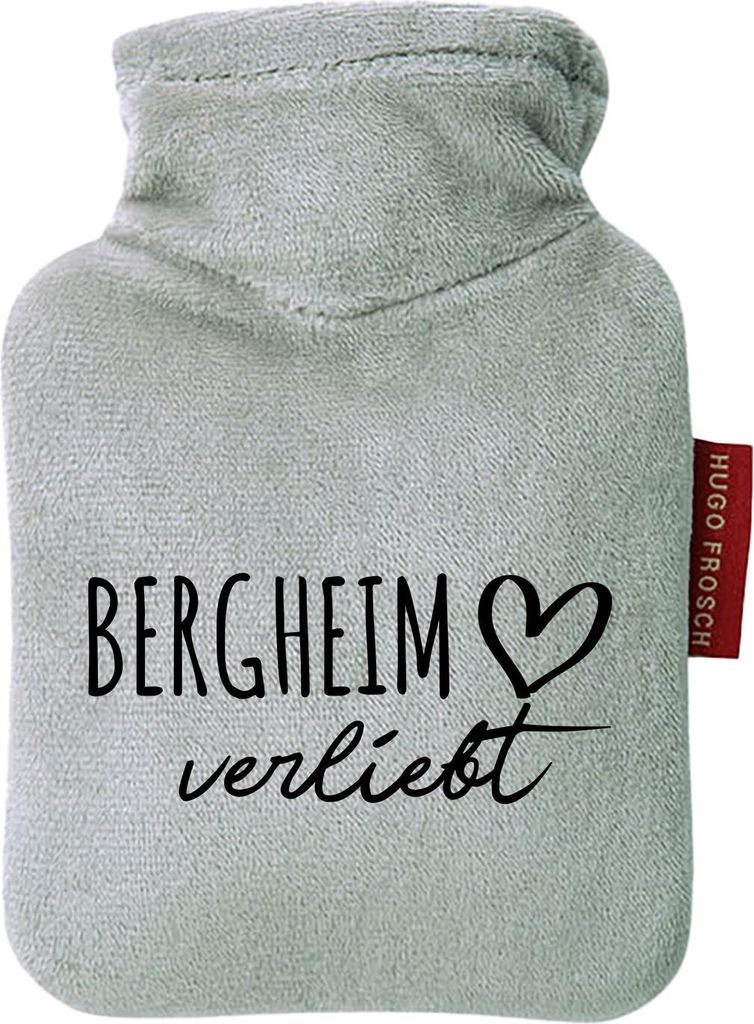 Huuraa Mini-Wärmflasche Bergheim verliebt 0,2 Liter Grey Mini Veloursbezug Taschenwärmer Geschenkidee