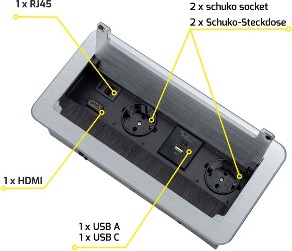 Einbausteckdose USB A & C Büro Tischsteckdose versenkbar Produktbild 