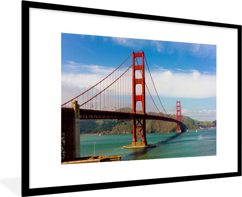 MuchoWow Gerahmtes Poster Blick auf die Golden Gate Bridge in Kalifornien 90x60 cm - Poster mit Schwarzem Bilderrahmen Wandposter Rahmen Foto Bil...