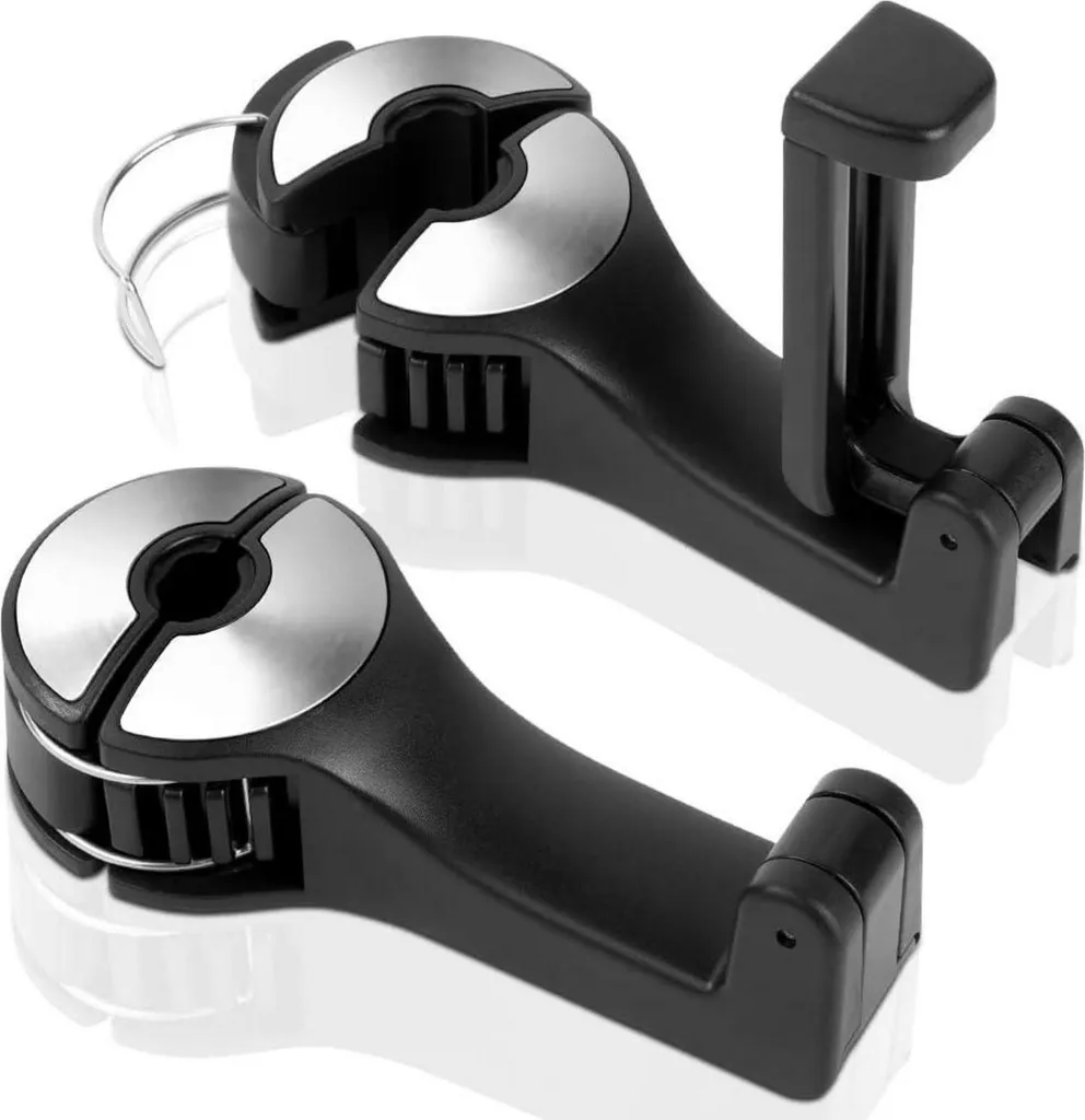 2 Ganci Poggiatesta Auto Con Porta Cellulare Integrato – Supporto Universale Per Borse, Ombrelli E Smartphone, Argento - 2