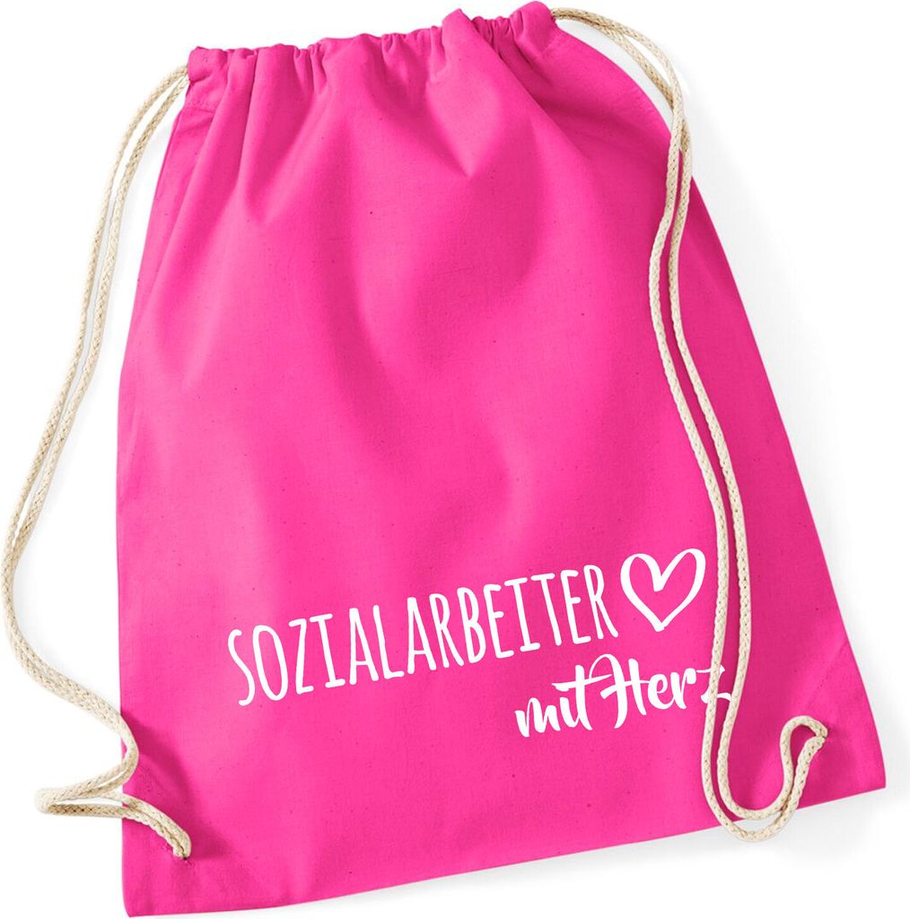 Huuraa Turnbeutel Sozialarbeiter mit Herz 12 Liter Fuchsia Baumwolle Rucksack Geschenkidee