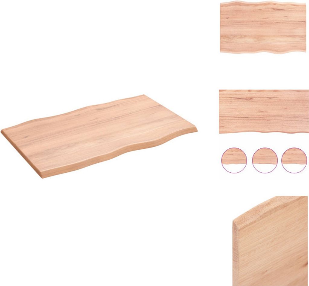 vidaXL Tischplatte 80x50x2 cm Massivholz Eiche Behandelt Baumkante - Tischplatten