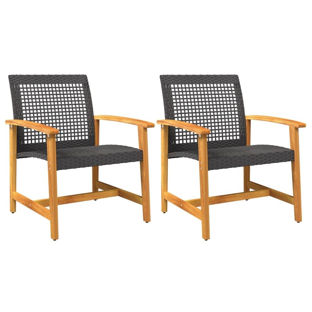 Gartenstühle 2 Stk. Schwarz Poly Rattan und Akazienholz Produktbild 
