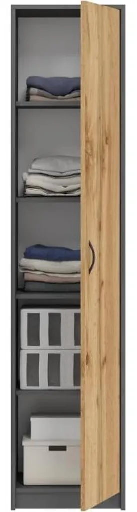 Armoire de bureau étroite BDW graphite - Rangement haut 5 compartiments