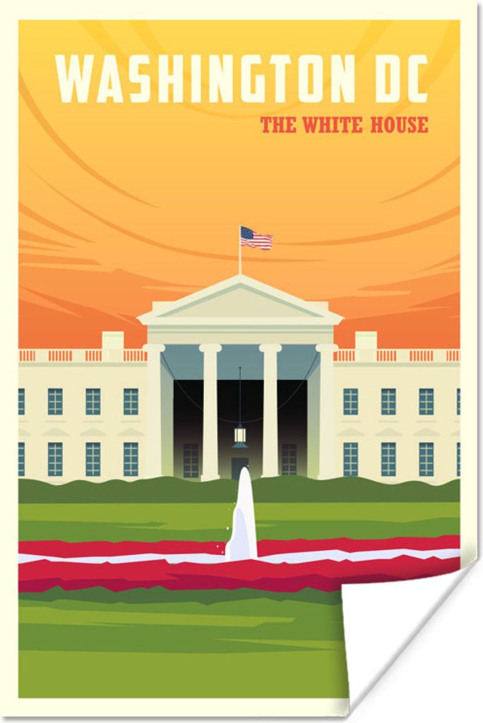 MuchoWow Poster Illustration des Weißen Hauses in Washington DC 60x90 cm - Wanddekoration