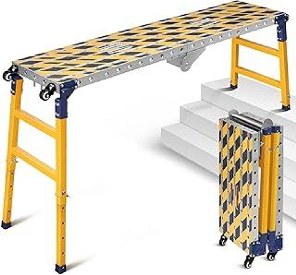 2 in 1 Stabil Arbeitsplattform + Mobiler Schweißtisch mit Antirutsch Klebestreifen, 160 * 36 cm Klappbare Arbeitsbühne Gerüst Werkbank Verzinkte...