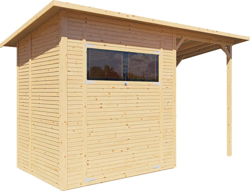 Bertilo Gartenhaus Pent Modern 2 Plus inkl. Anbaudach - 18 mm naturbelassen