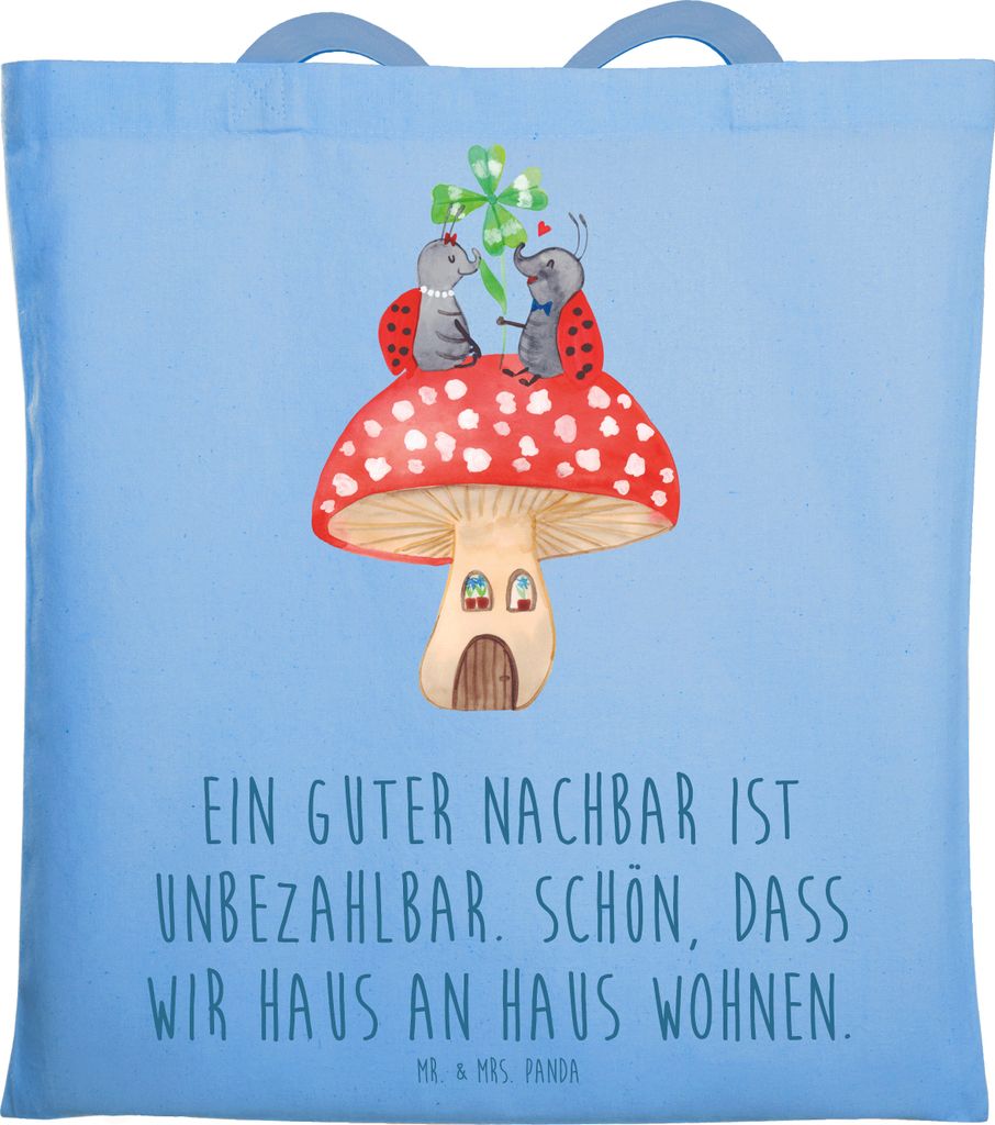 Mr. & Mrs. Panda Schultasche Guter Nachbar - Sky Blue - Geschenk, Nähe, tägliches Leben, Nachbarliebe, Tasche, Tote Bag, Jutebeutel, Stoffbeutel,...