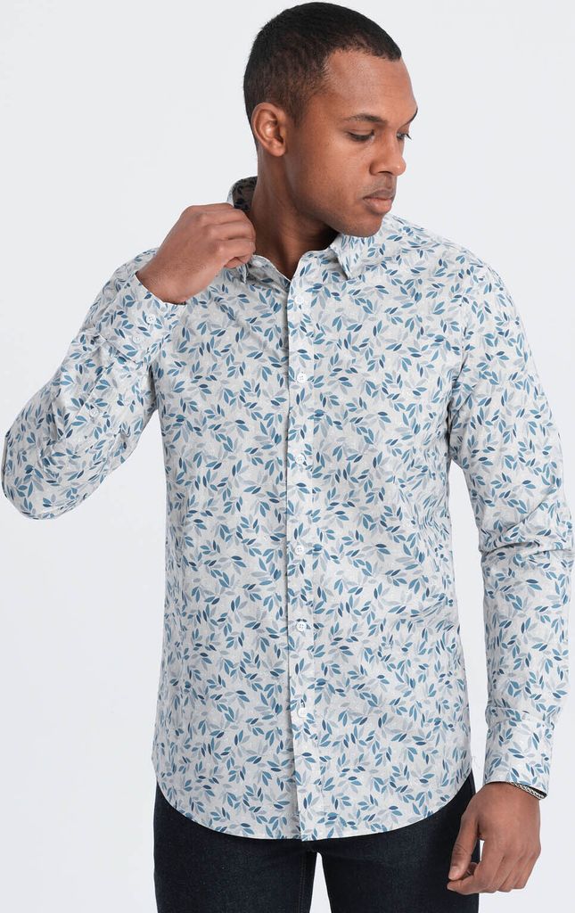 Ombre Clothing Langarmhemd für Männer Chuz grau blau S