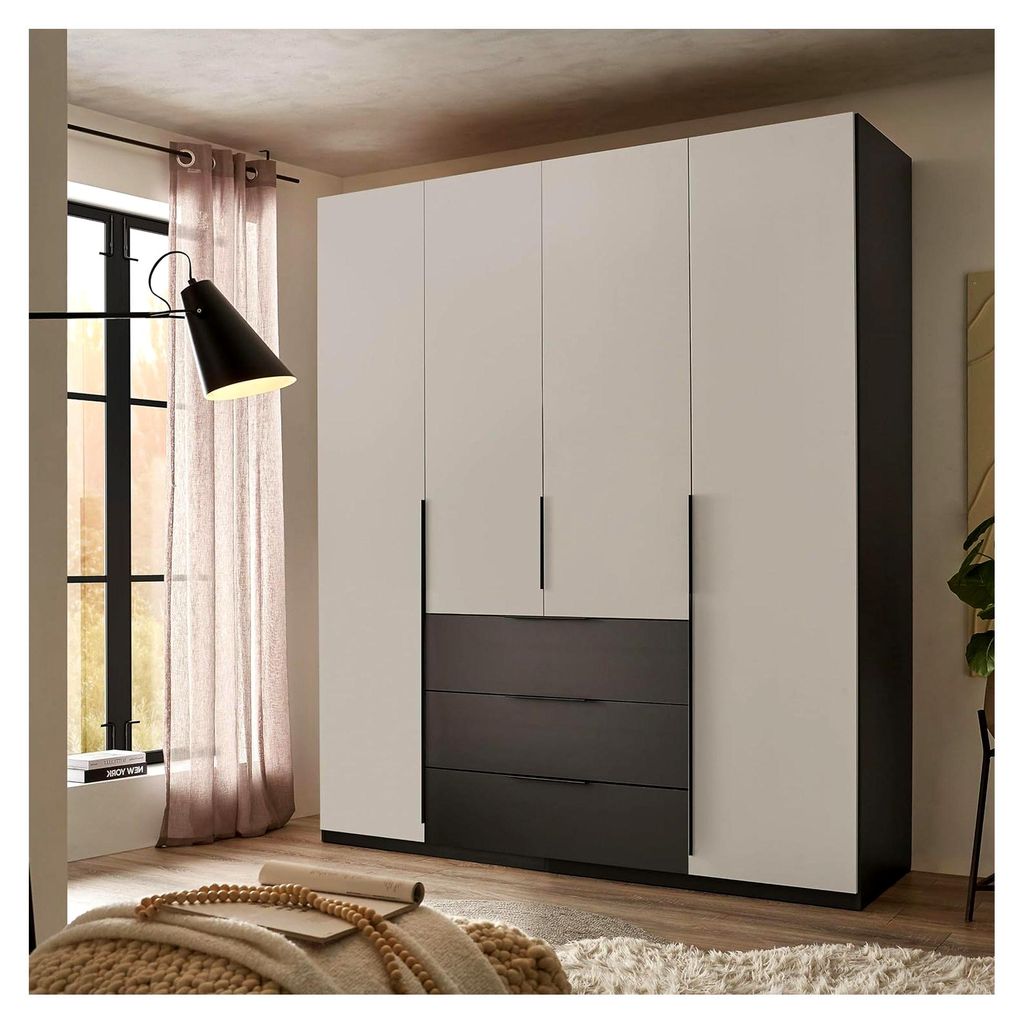 Kleiderschrank in Hellgrau und Graphit - 4-türiger Drehtürenschrank für das Schlafzimmer - 201 x 226 x 60 cm (B/H/T)