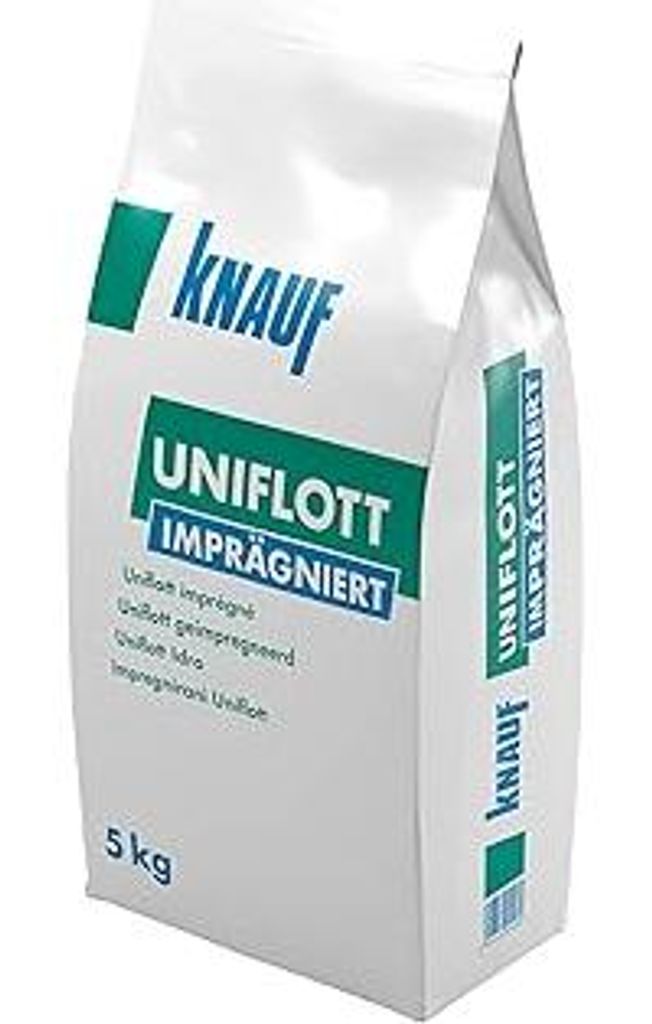 Knauf Uniflott imprägniert Gipsspachtel-Masse zum Verspachteln von imprägnierten Gipsplatten mit HRK bzw. HRAK ohne Fugen-Deckstreifen, 5 kg – ...
