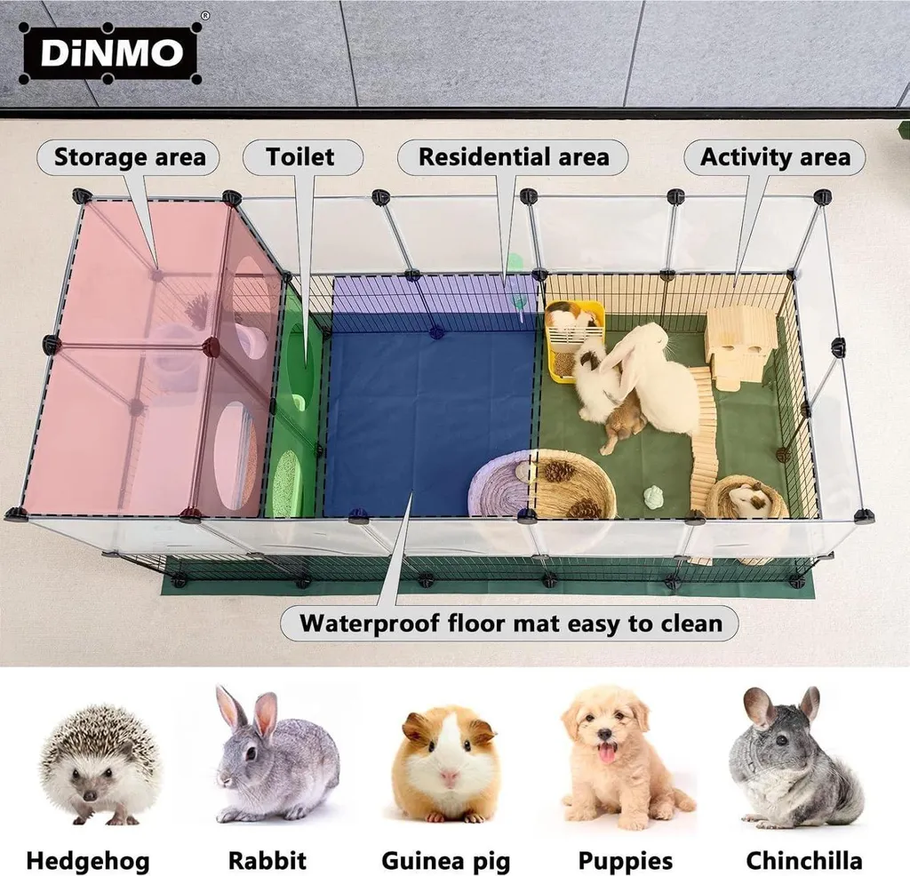 Cage Ouverte Modulable pour Petits Animaux avec Tapis de Sol Oxford 63cm