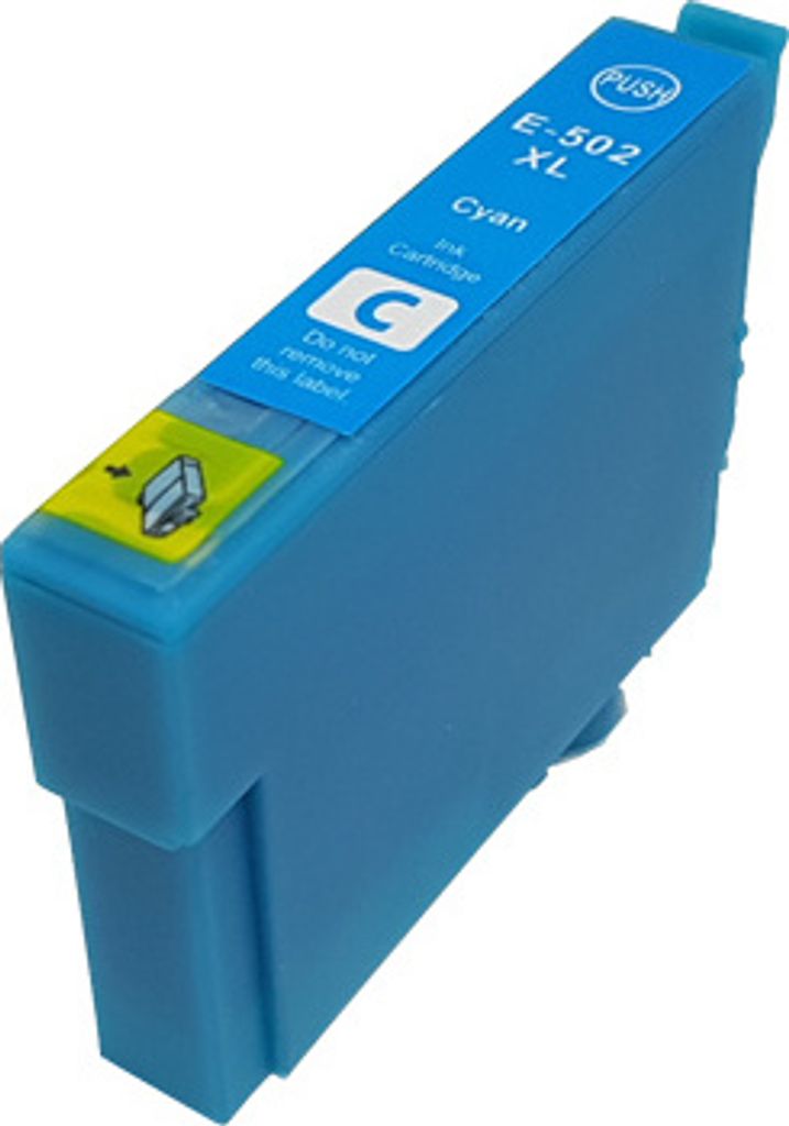 A cyan ink cartridge for a printer, shown at an angle on a white background.